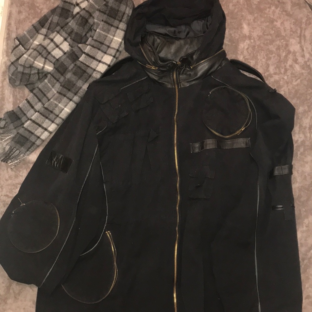 Omavi den em Jenz Black Army Jacket w/Leather Trim